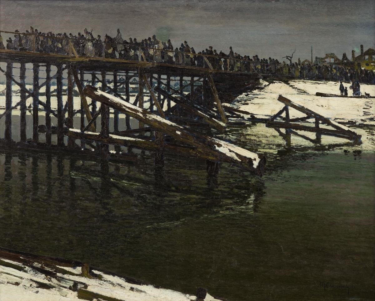 Soldiers on a Temporary Bridge near Slomin by Max Clarenbach, 1916