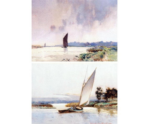 2 works: Entrance to Wroxham by Frank Southgate