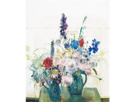 Two Jugs of Flowers on a Table by Clement Serneels