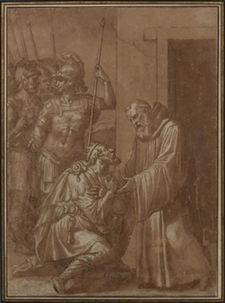 Roi à genoux devant un ermite - Livio Agresti