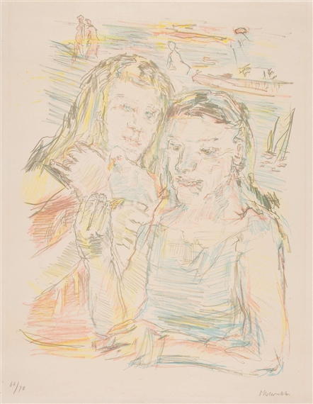 Zwei Mädchen mit Taube by Oskar Kokoschka, 1956