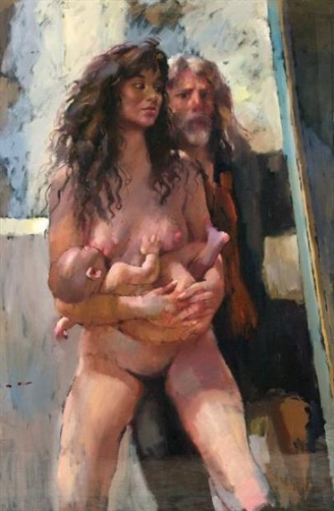 Self Portrait with Karen Ciambriello and Thais by Robert Lenkiewicz