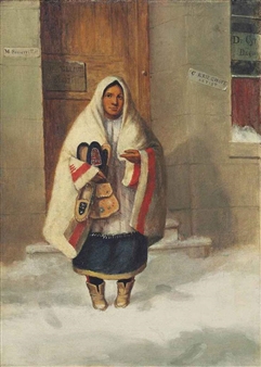 A Moccasin seller outside the artist’s studio - Cornelius Krieghoff