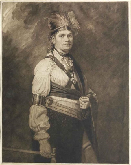 Joseph Tayadaneega called the Brant, the Great Captain of the Six Nations, by John Raphael Smith by George Romney, 1779