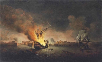 The action between Admiral Boscawen’s fleet and the French fleet in Louisburgh Harbour - Richard Paton