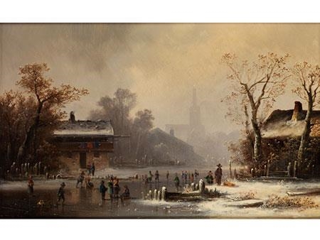 Artwork by Anton Doll, Wintry Ice Amusements on a Frozen Pond, Made of Oil on canvas