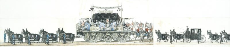 Artwork by Henry Thomas Alken, George Augustus Henry Sala, The Funeral Procession of Arthur, Duke of Wellington, Made of Panoramic aquatint with handcolouring