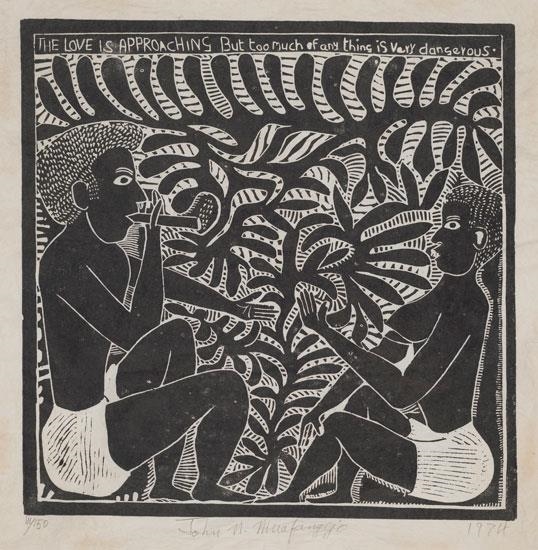 The Love is Approaching, But too much of any thing is dangerous by John Ndevasia Muafangejo, 1974