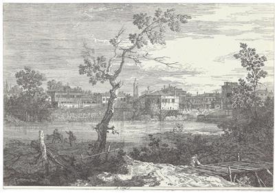 A View of a Town at a River Bank by Canaletto, Circa 1740