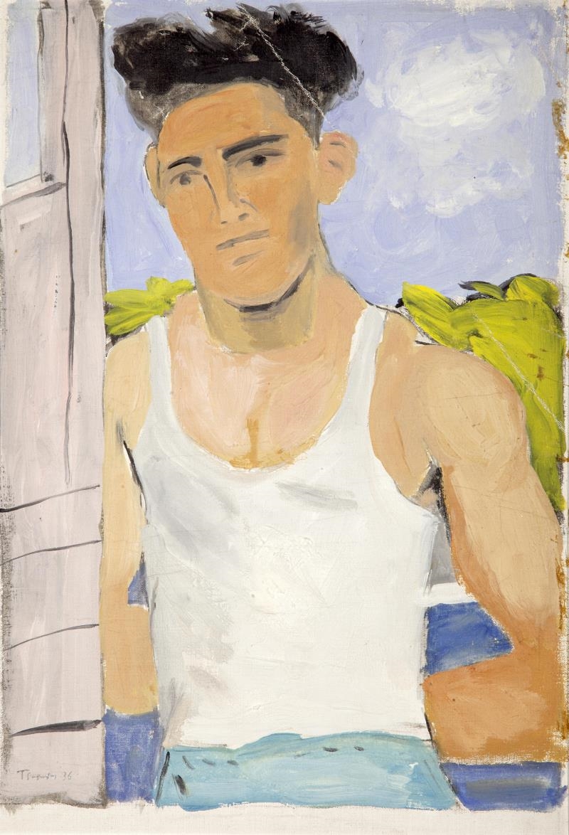 Artwork by Yannis Tsarouchis, Athlete with white vest, Made of oil on canvas