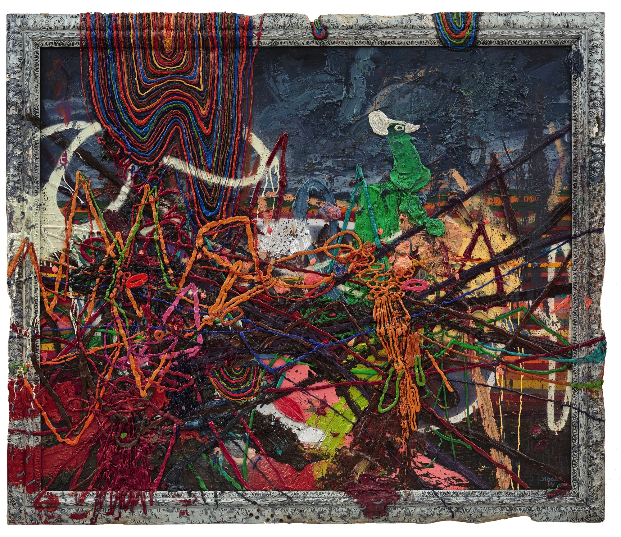 Artwork by Jigger Cruz, JAZZ IN A RESTLESS LANDSCAPE OF SILHOUETTES AND SCREECHES, Made of Oil on canvas