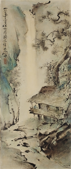 WATERFALL LANDSCAPE by Lee Man Fong, 1948