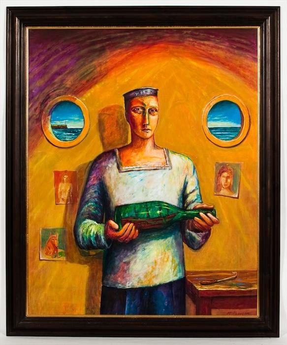Artwork by Neil MacPherson, MAN WITH A SHIP IN A BOTTLE, Made of oil on board