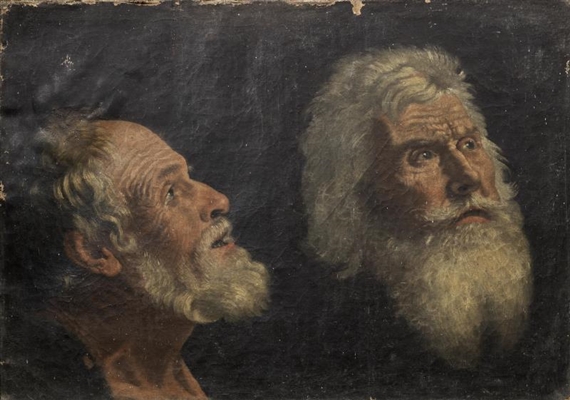 Two elderly bearded men by Roman School, 19th Century