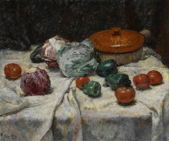 Stoneware and cabbage (Still life with vegetables) - Geza Kende