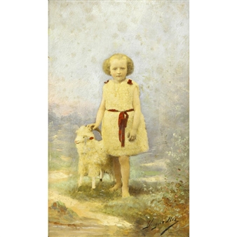 A GIRL WITH SHEEP - L. Ducardin