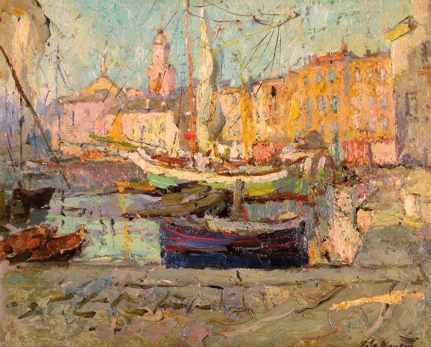 Artwork by Adrien Jean Le Mayeur de Merprés, Harbour of Saint Tropez, Made of Oil on board