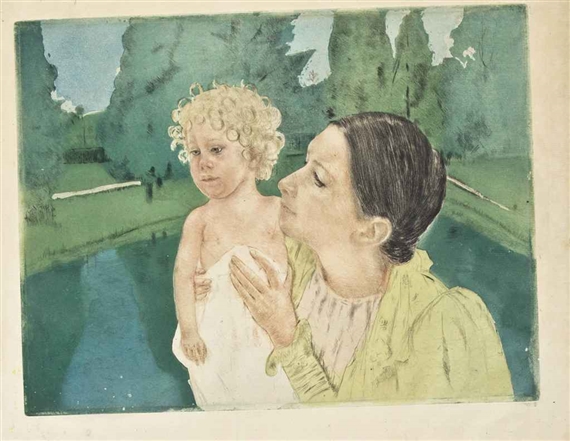 By the Pond by Mary Cassatt, circa 1898