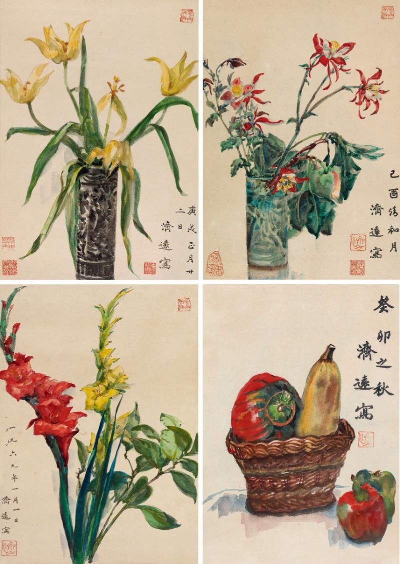 Artwork by Wang Jiyuan, VEGETABLES AND FLORA, Made of ink and colour on paper