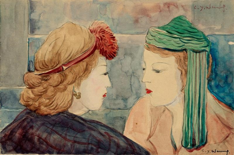 Artwork by Wang Jiyuan, TWO LADIES, Made of ink and colour on paper