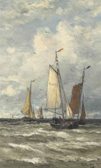 Fishing Boats at Sea by Hendrik Willem Mesdag, 1897