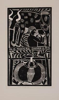 Artwork by John Ndevasia Muafangejo, VALUE OF WATER, Made of linocut