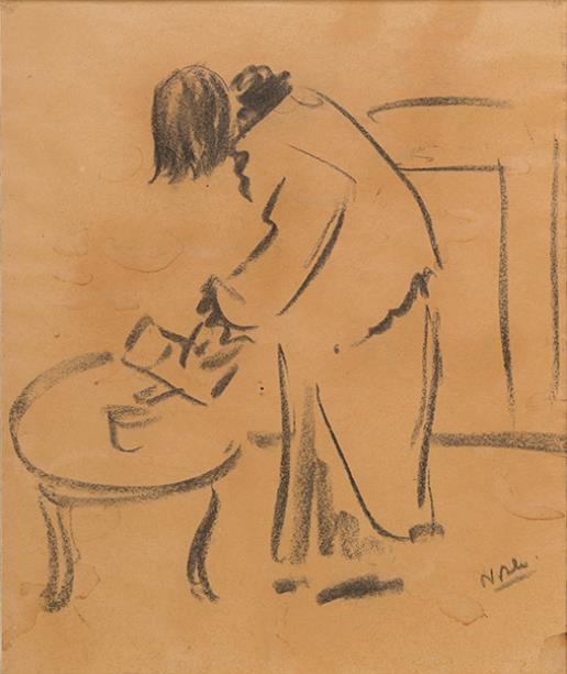 Artwork by Michael Noble, THE COFFEE, Made of charcoal on yellow paper