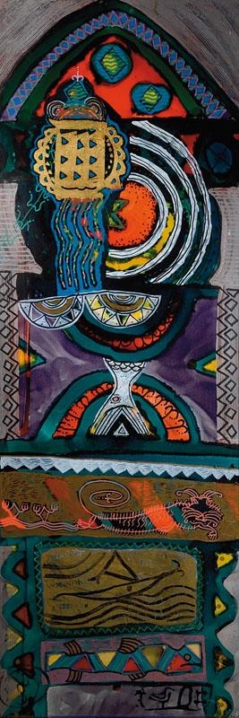 Artwork by Zaki Al-Maboren, contemporary artist, Made of mixed media on cardboard