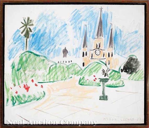 St. Louis Cathedral and Jackson Square by Myron Lechay, 1927