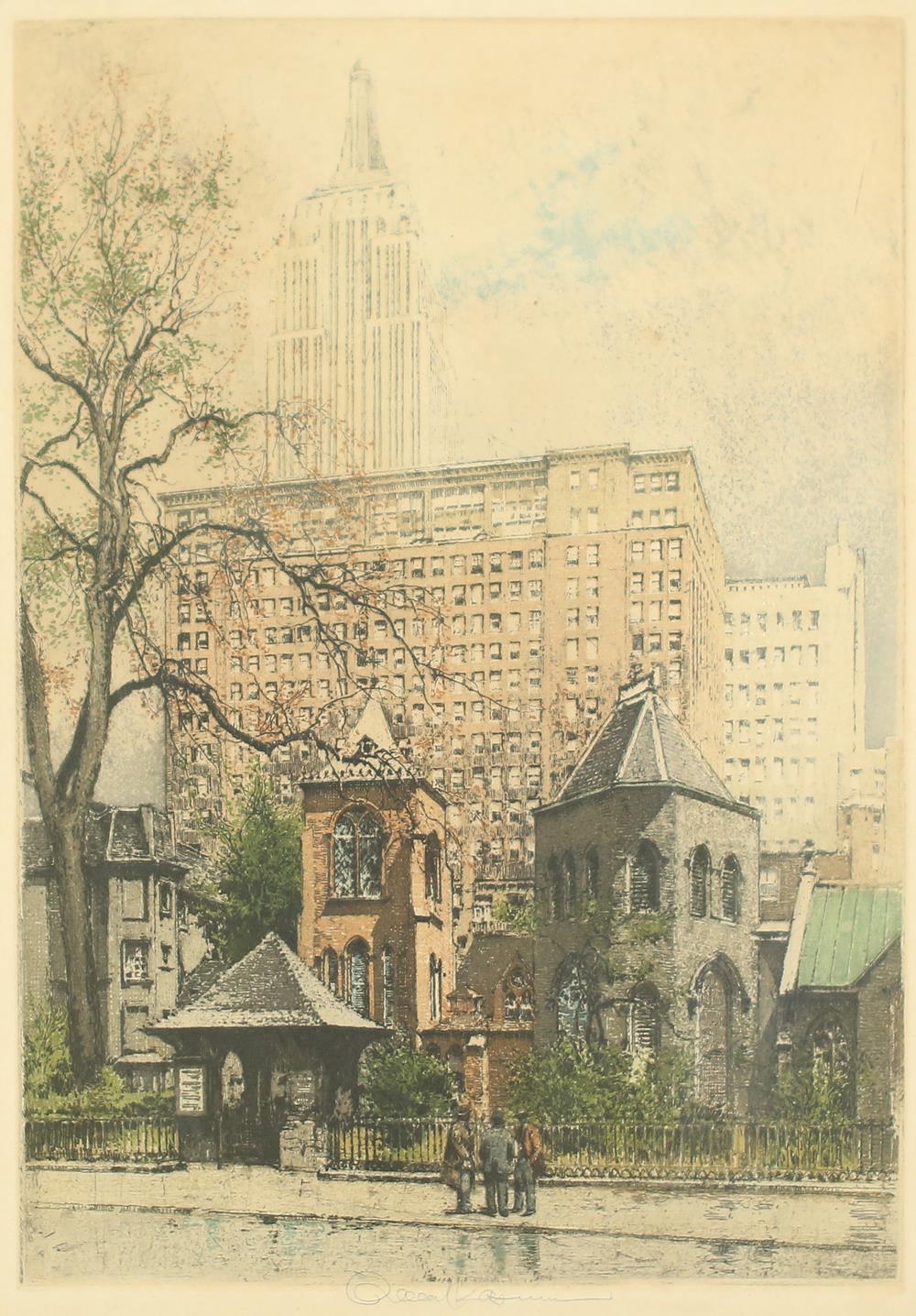 Artwork by Tanna & Robert Kasimir, Little Church Around the Corner, Made of aquatint and  etching