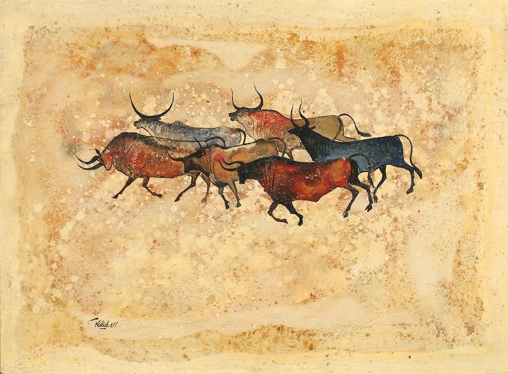 Artwork by Khalid Al Rahal, Bulls, Made of oil on board