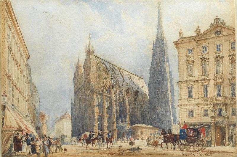 Stephansplatz in Vienna with the Cathedral by Rudolf von Alt, 1838