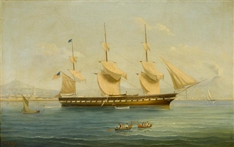 An American three-masted ship in the Bay of Naples - W.R. May