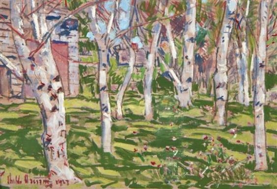 Old Barn and the Birches by Childe Hassam, 1927