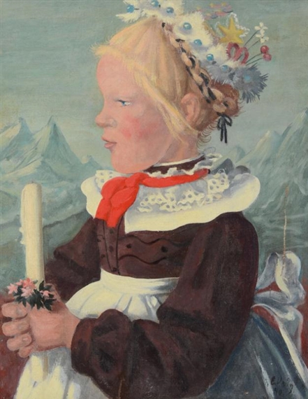 Young Girl Holding a Candle by Elisabeth Voigt, 1940