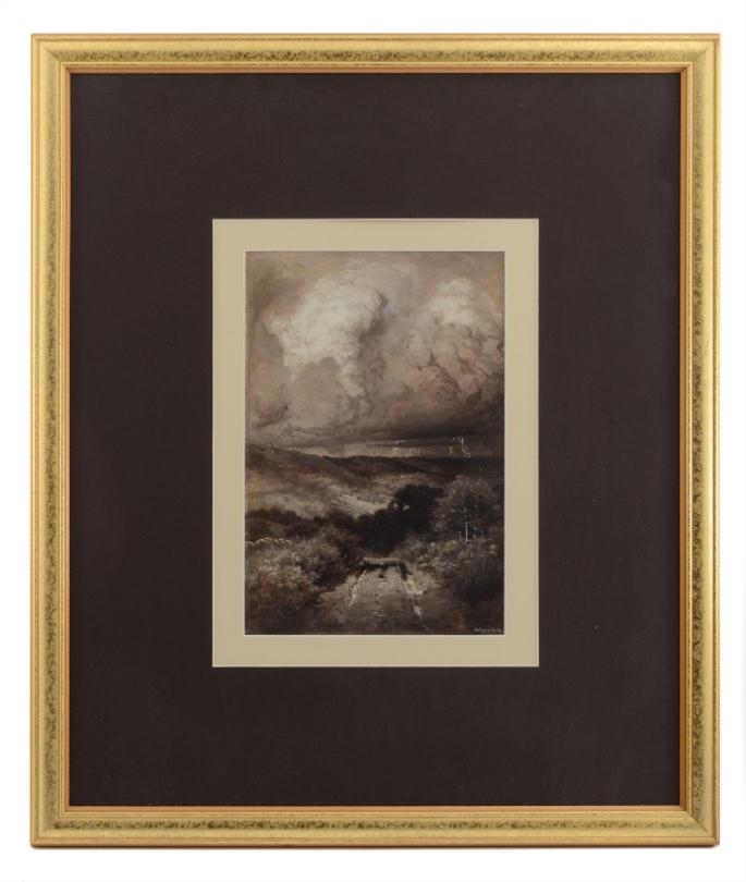 Artwork by Walworth Stilson, Landscape with Approaching Thunderclouds and Lightning in the Distance, Made of Oil/Board