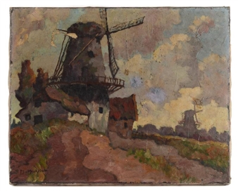 P.J Van Heukelom Dutch Windmill Painting - P.J. van Heukelom