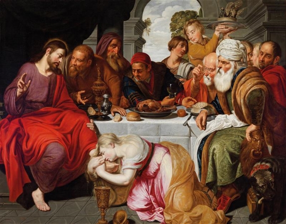 Artwork by Artus Wolfaerts, Mary Magdalene Anointing Christ’s Feet in the House of Simon the Pharisee, Made of oil on canvas