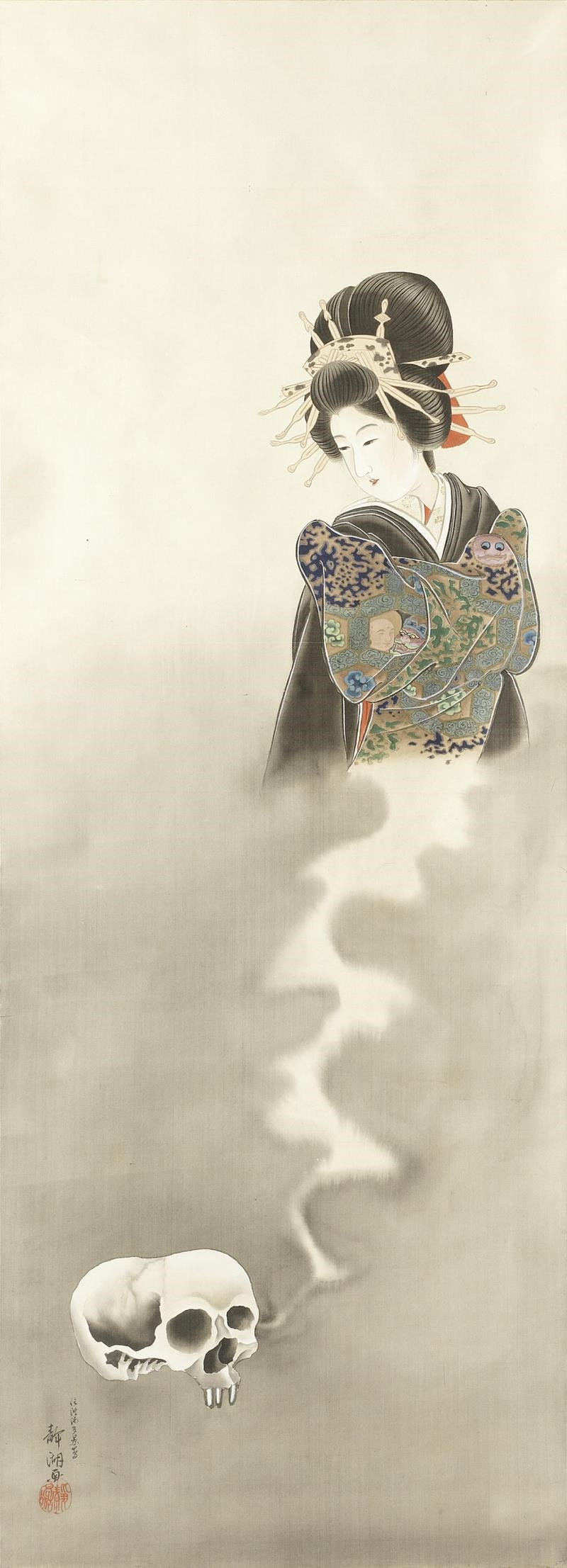 Artwork by Seiko Okuhara, Jigoku Dayu (The Hell Courtesan), Made of ink and colour on silk
