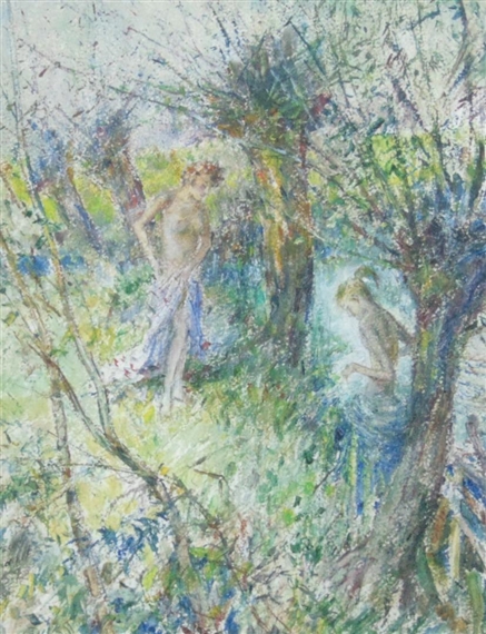 Two semi clad figures by Claude D. Bendall