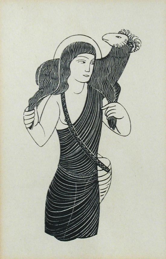 Artwork by Eric Gill, The Good Shepherd, Made of wood engraving