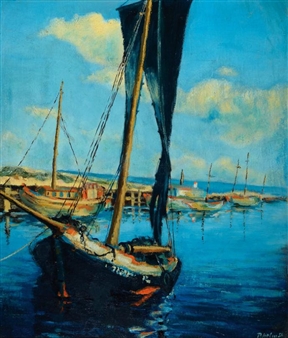 Two works: Painter at the easel; Harbor view - Peter Helm