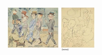 Promenade, Berlin (recto); Caféhausszene (verso) - George Grosz