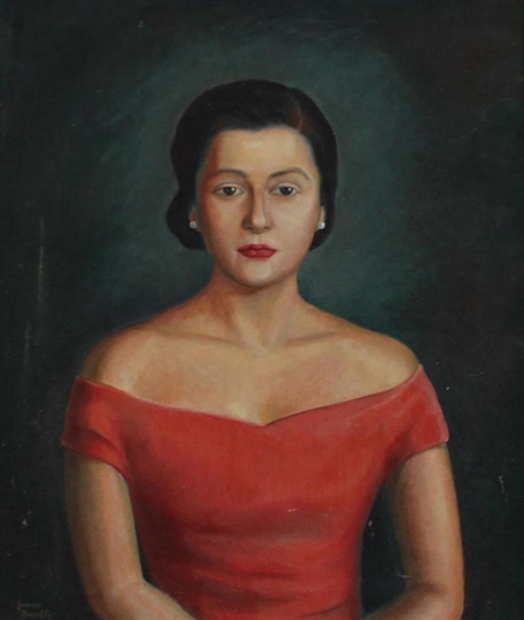 Portrait of woman in a red dress by James P. Bonelli