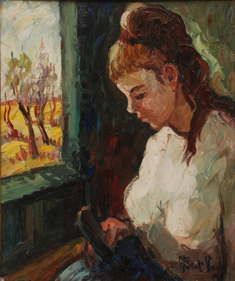 Young girl reading by Albert Vagh Weinmann