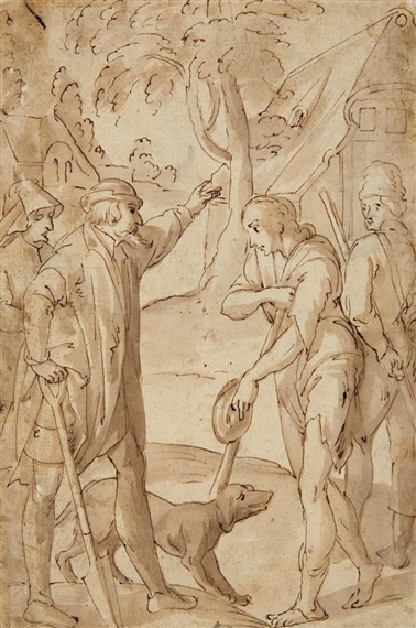 A Beggar and a Gentleman by German School, 18th Century, circa 1700