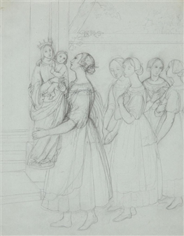 Young Woman surrounding a Statue of the Virgin - Louise Caroline Sophie Seidler