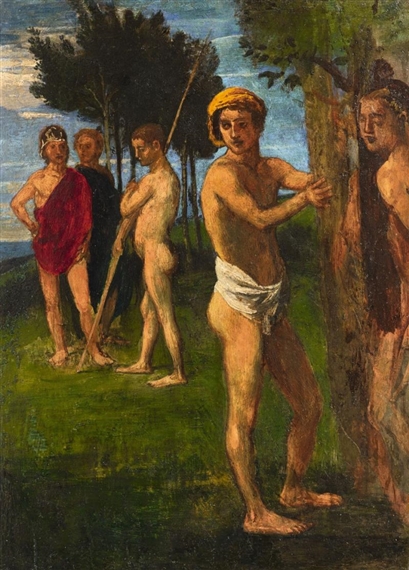 1890年代独Seemann社刊画集「Hans von Marées Hans von Marees | Five Men in a Landscape | MutualArt
