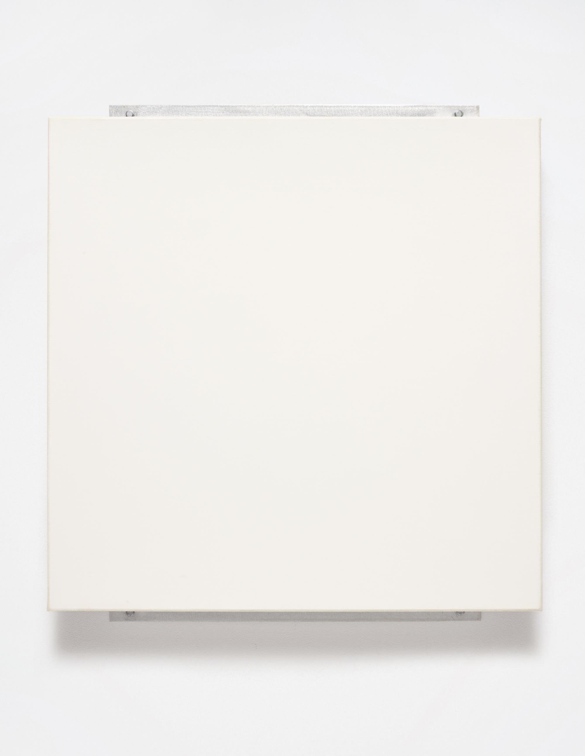 Artwork by Robert Ryman, Sign, Made of oil paint, Enamelac on stretched cotton with 2 aluminum brackets and 4 six-sided bolts