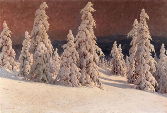 Winter Landscape with Fir Trees by Karl Hauptmann